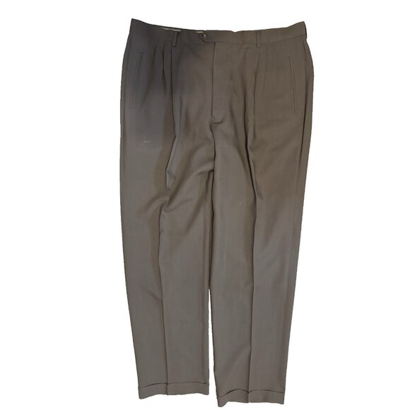Lanificio D' Adorno Super 110 Wool Dress Pants 40 x 30 Brown Classic Cuffed - Picture 3 of 9
